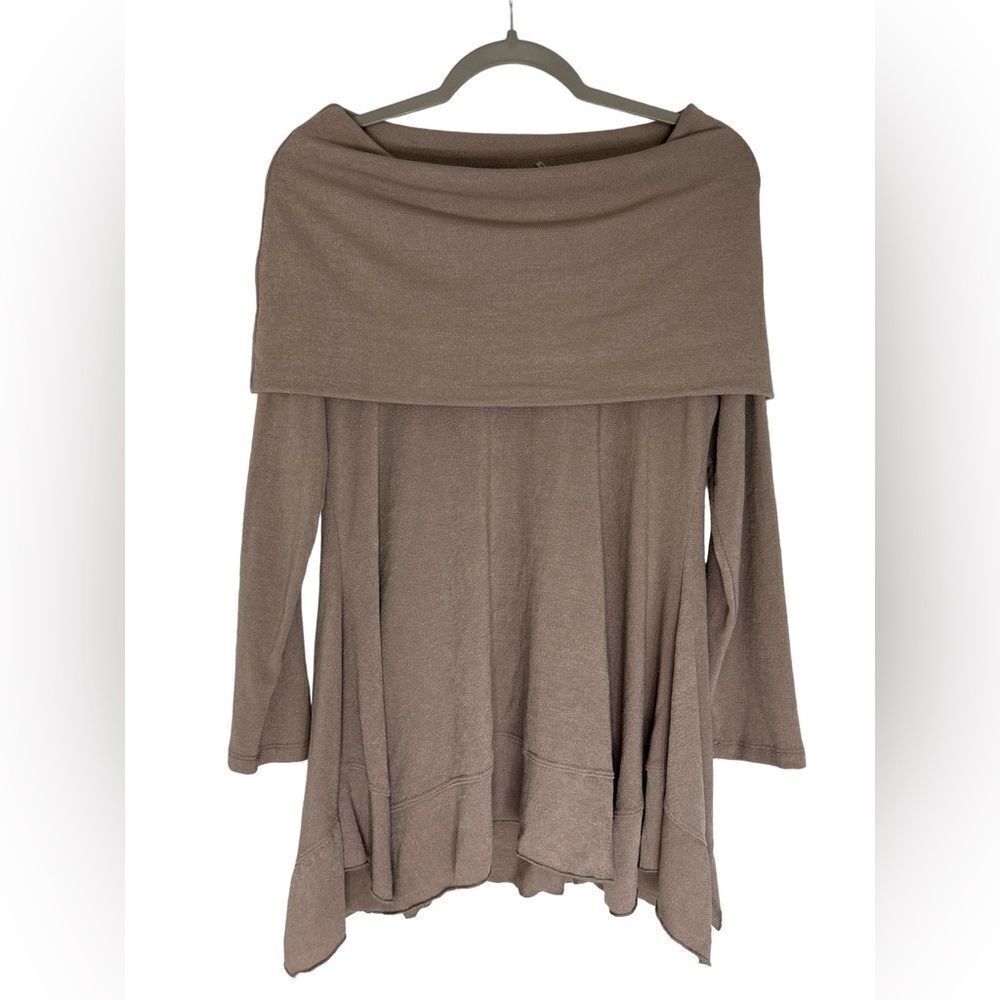 Soft Surroundings B’Call Tunic Top Light Brown Sweater Cowl Neck Sz PS